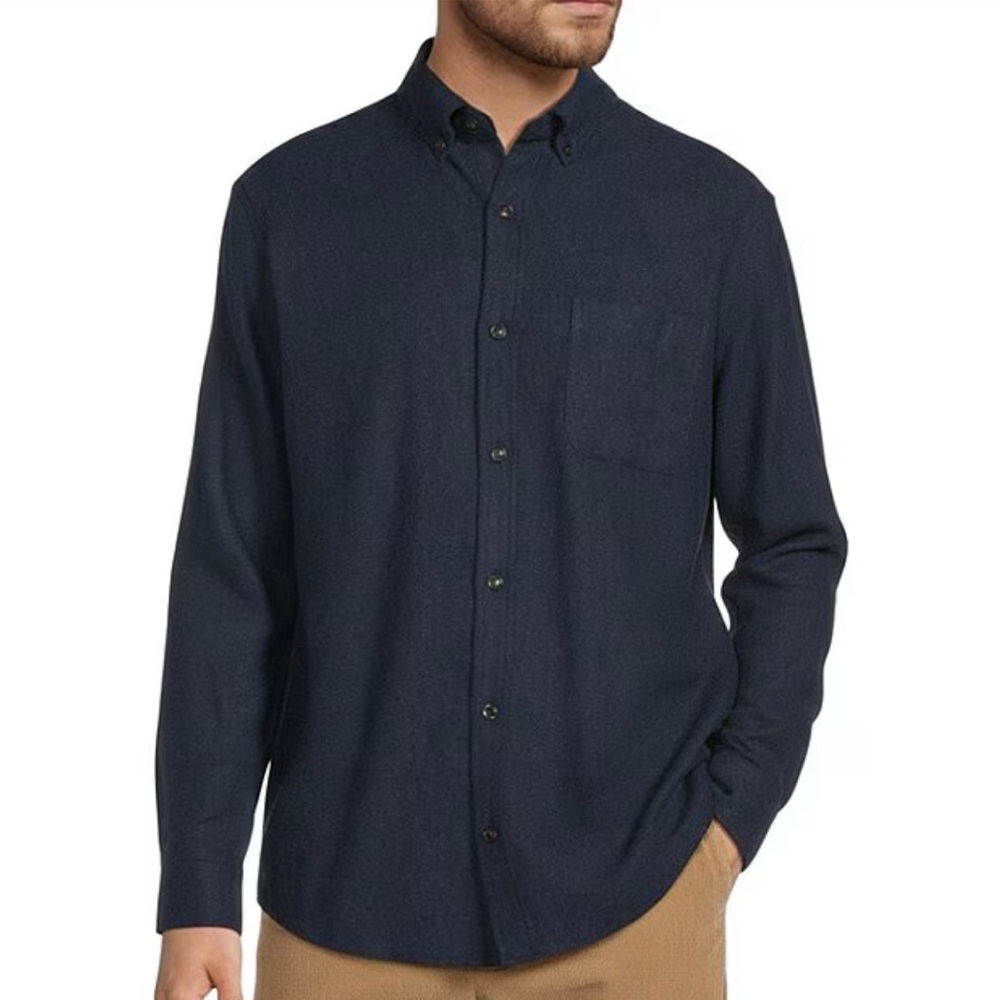 Roundtree & Yorke Portuguese Flannel Shirt Mens 2XB Navy Heather Herringbone NWT